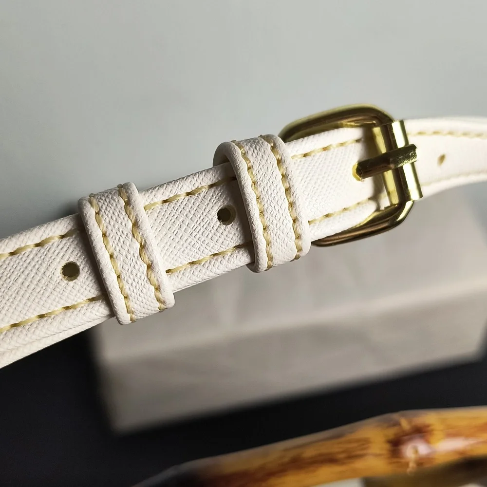 Liz Claiborne Tote Shoulder Strap Leaf Pattern Bamboo Handles Ivory